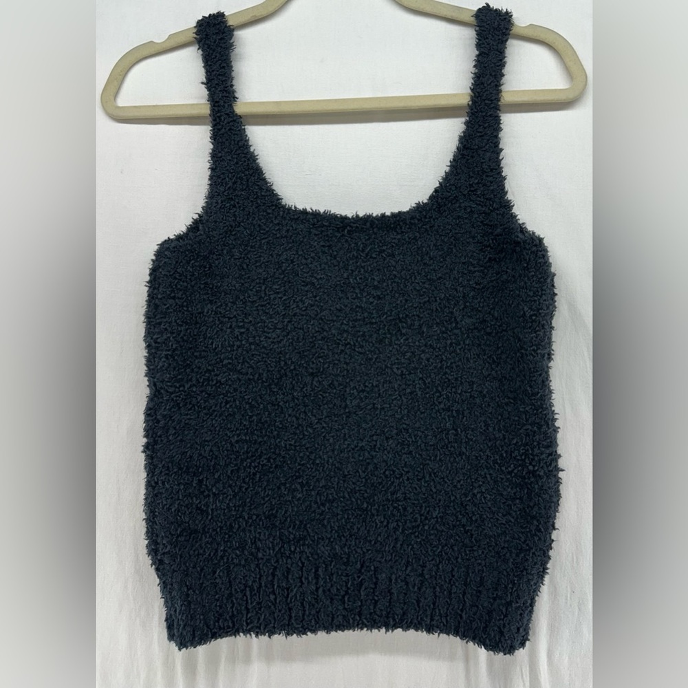 SKIMS Black Cozy Fleece Teddy‎ Knit Tank Top Size L/XL Soft boucle Lounge